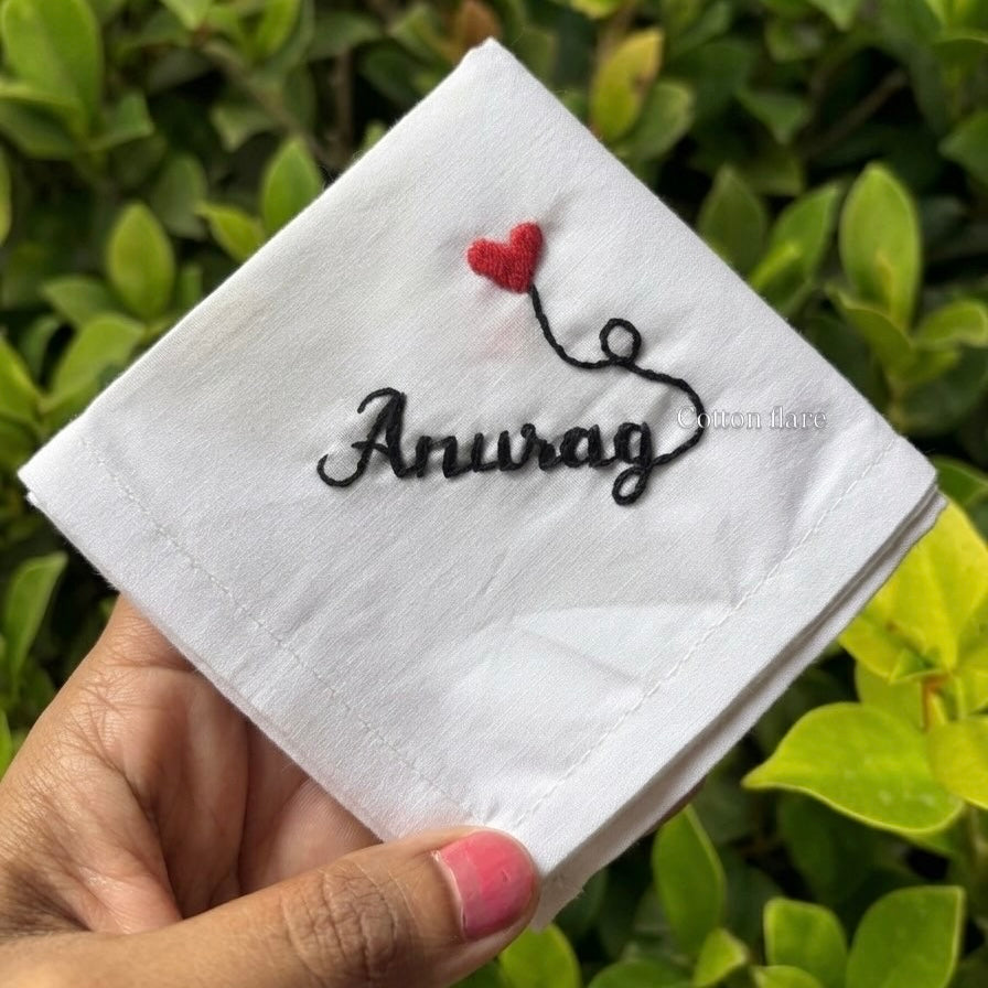 Name Embroidery Handkerchief with heart balloon