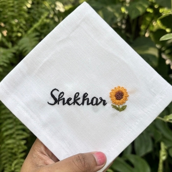 Name Embroidery Handkerchief with sunflower
