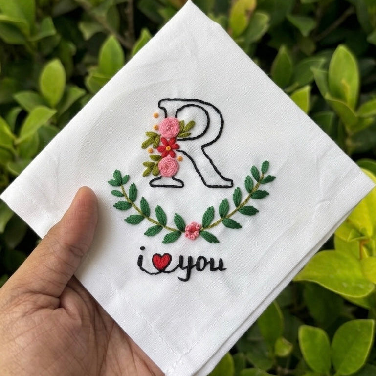 R Letter Embroidery Handkerchief