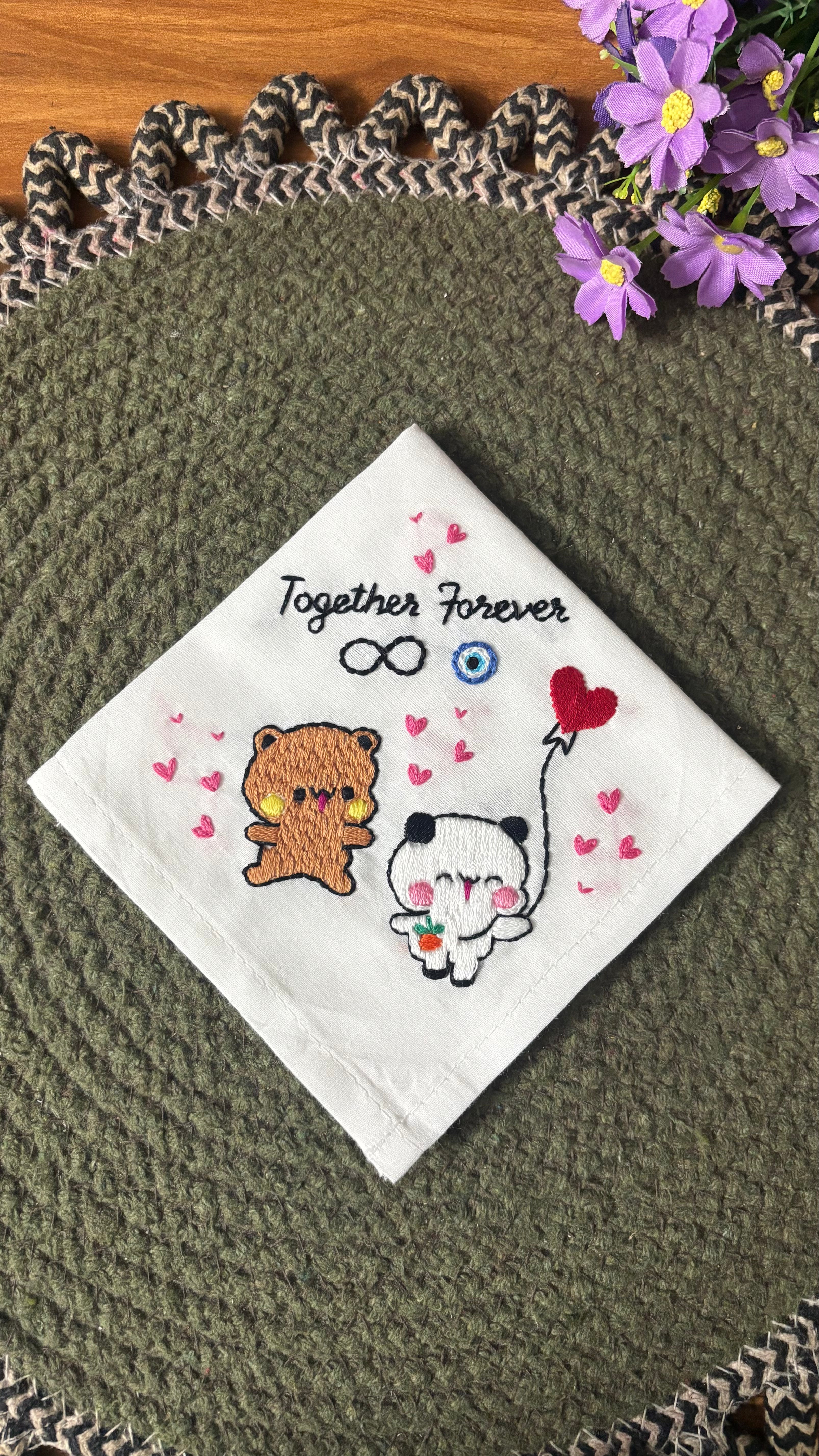 Bubu dudu with balloon- embroidery handkerchief