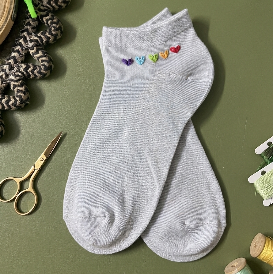 Socks with rainbow hearts embroidery ( 1 pair )